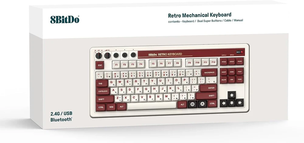 8BitDo Retro belaidė mechaninė klaviatūra (Hot-Swap) (Kailh Box switch, US) - (Fami Edition)