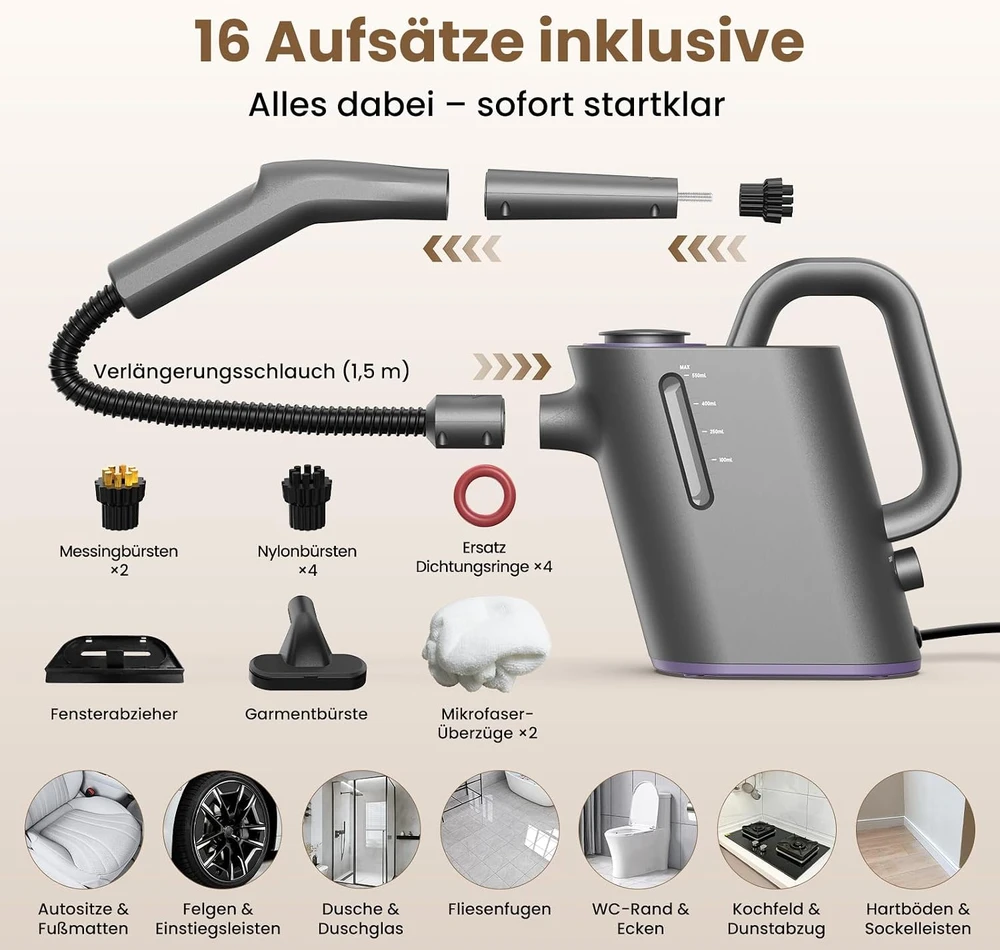 Ablemark rankinis garinis valytuvas 1500 W, 550 ml, 15 s įkaitimas, ST-1500
