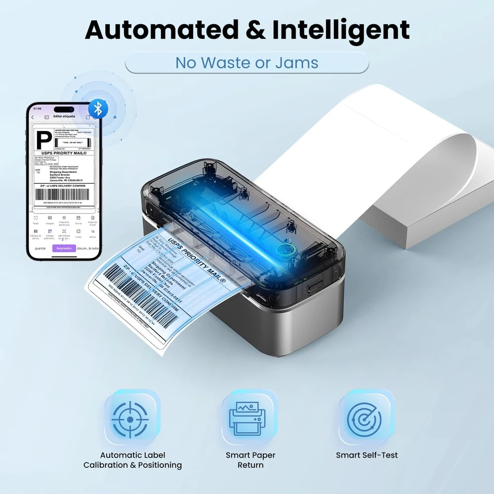 Ablemark terminis etikečių spausdintuvas, Bluetooth, 4 x 6 colių, suderinamas su iOS, Android, Windows, Mac, L100