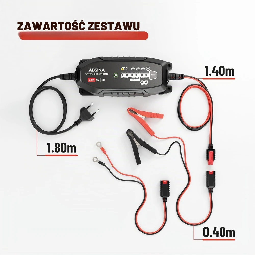 ABSINA akumuliatorių įkroviklis 6 V ir 12 V, 3,8 A, LiFePO4 ir švino rūgšties, 301008
