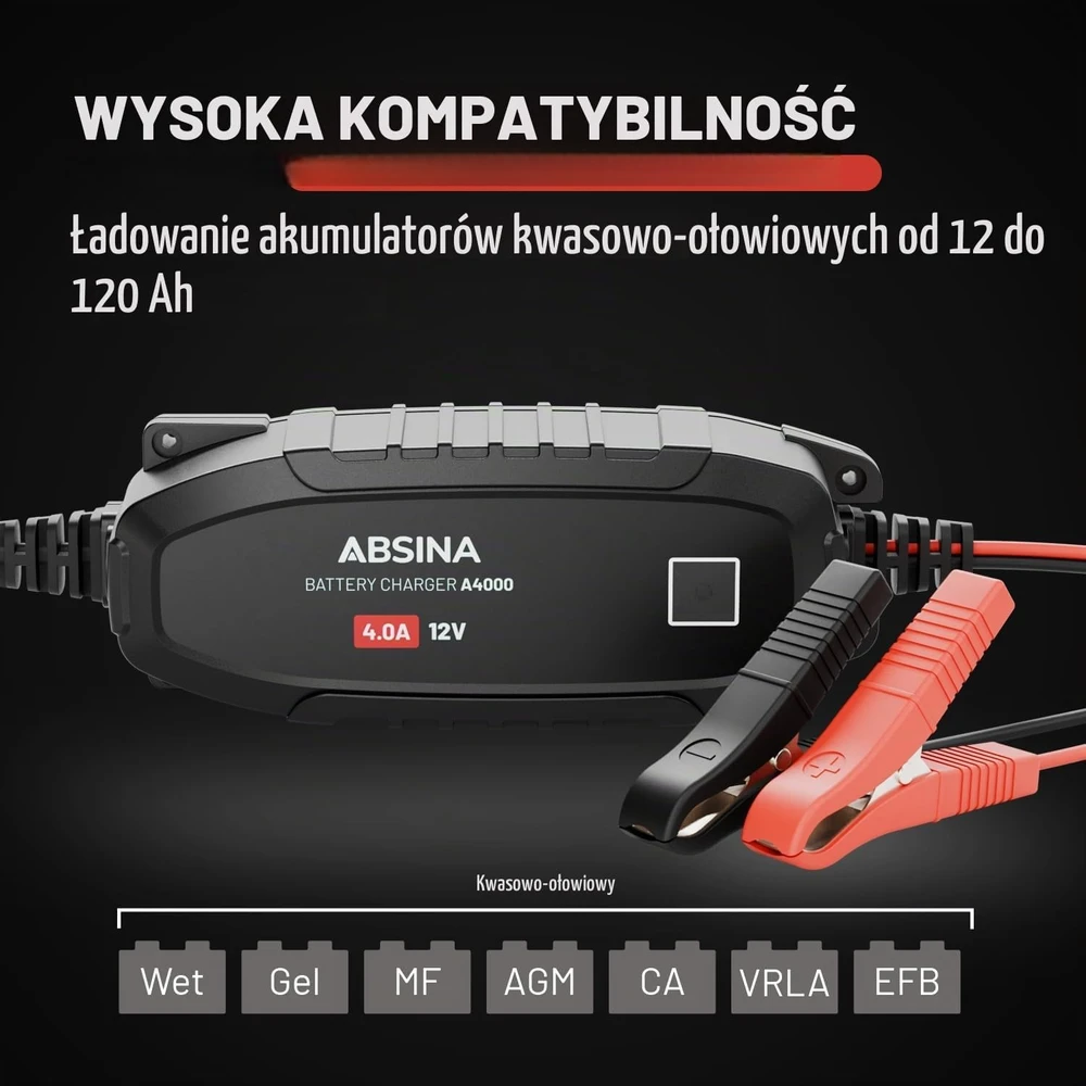 ABSINA automobilio akumuliatorių įkroviklis 12 V 4 A, iki 120 Ah, 301007
