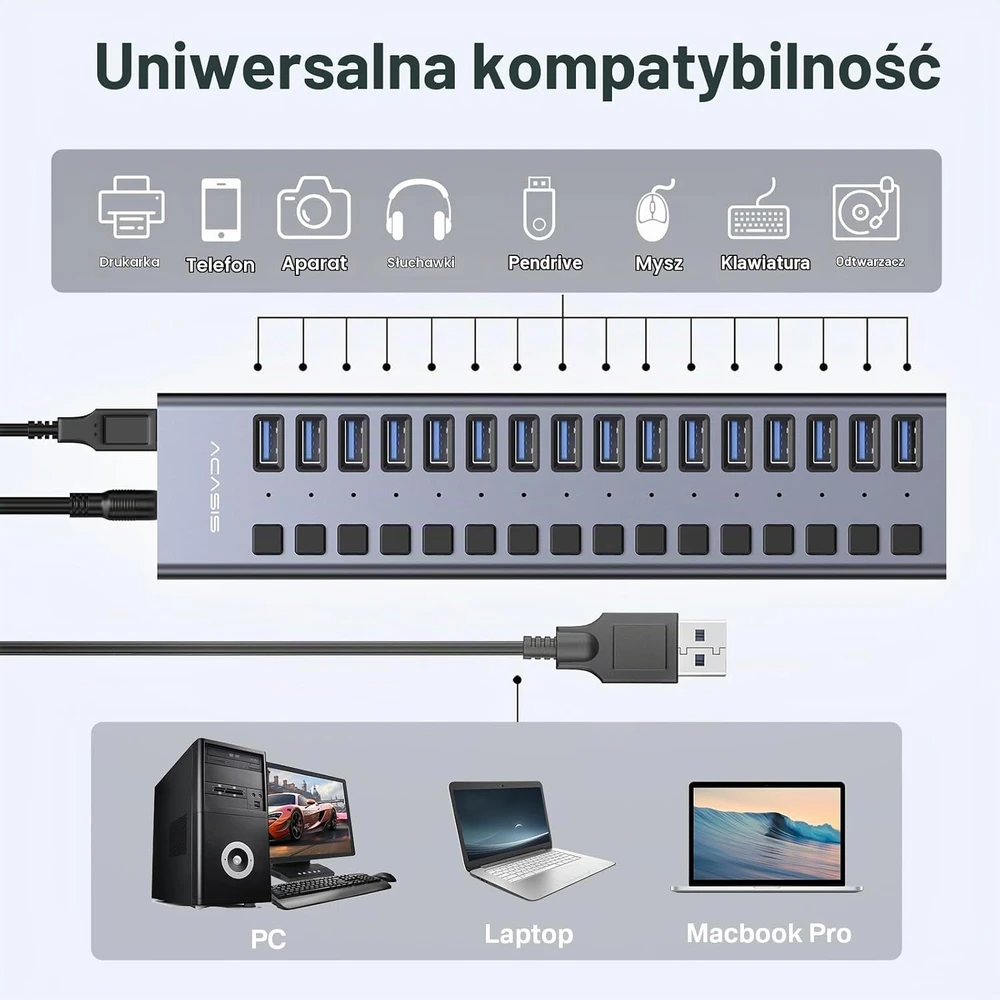 Acasis aliumininis 16 prievadų USB 3.1 šakotuvas 10 Gb/s, 96 W, HS082