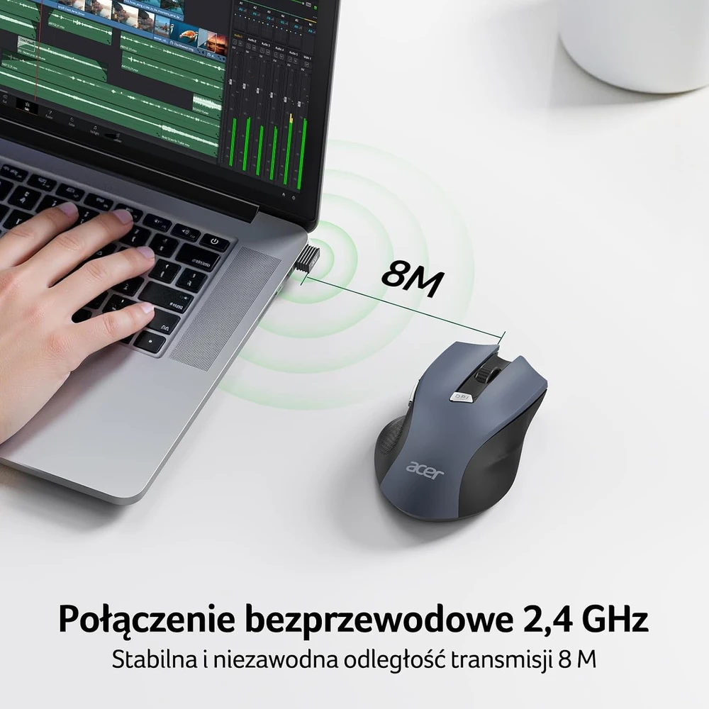 Acer belaidė ergonominė optinė pelė, 2,4 GHz, 1600 DPI, 6 mygtukai, OMR266