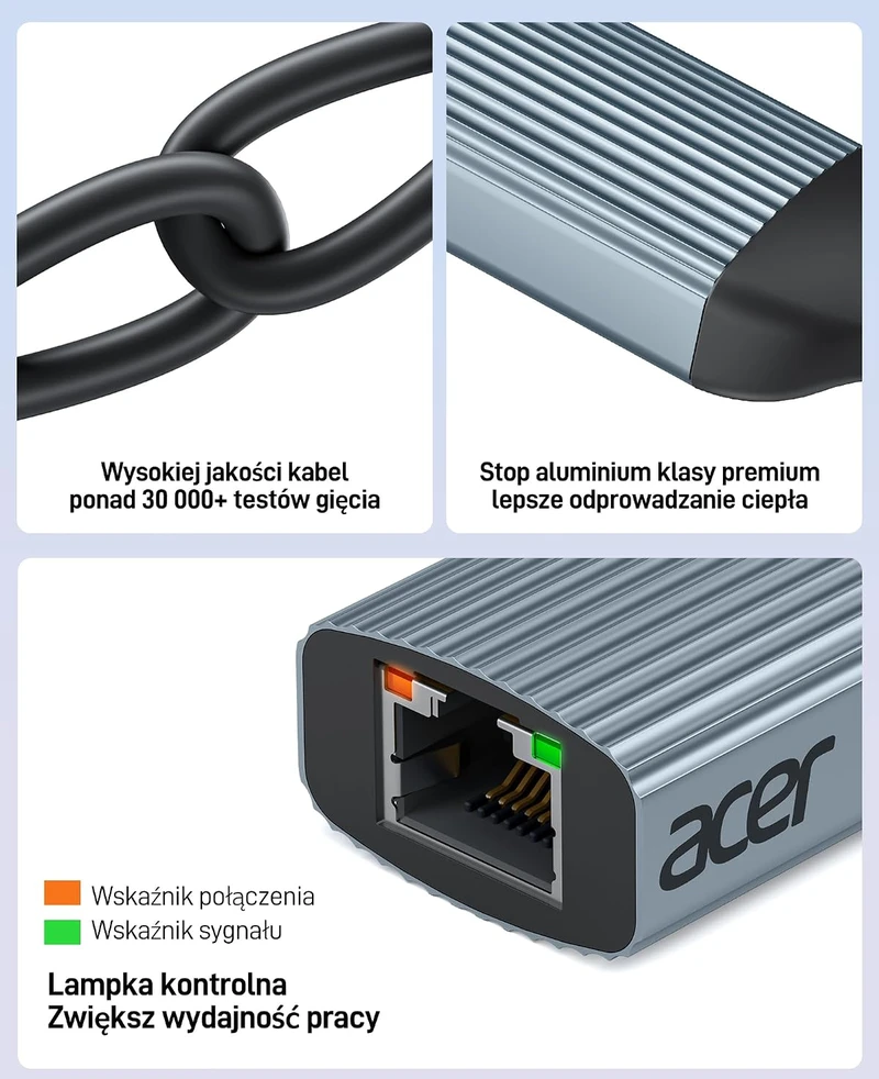 Acer USB-C į Gigabit Ethernet RJ45 tinklo adapteris 1 Gbps ODK440