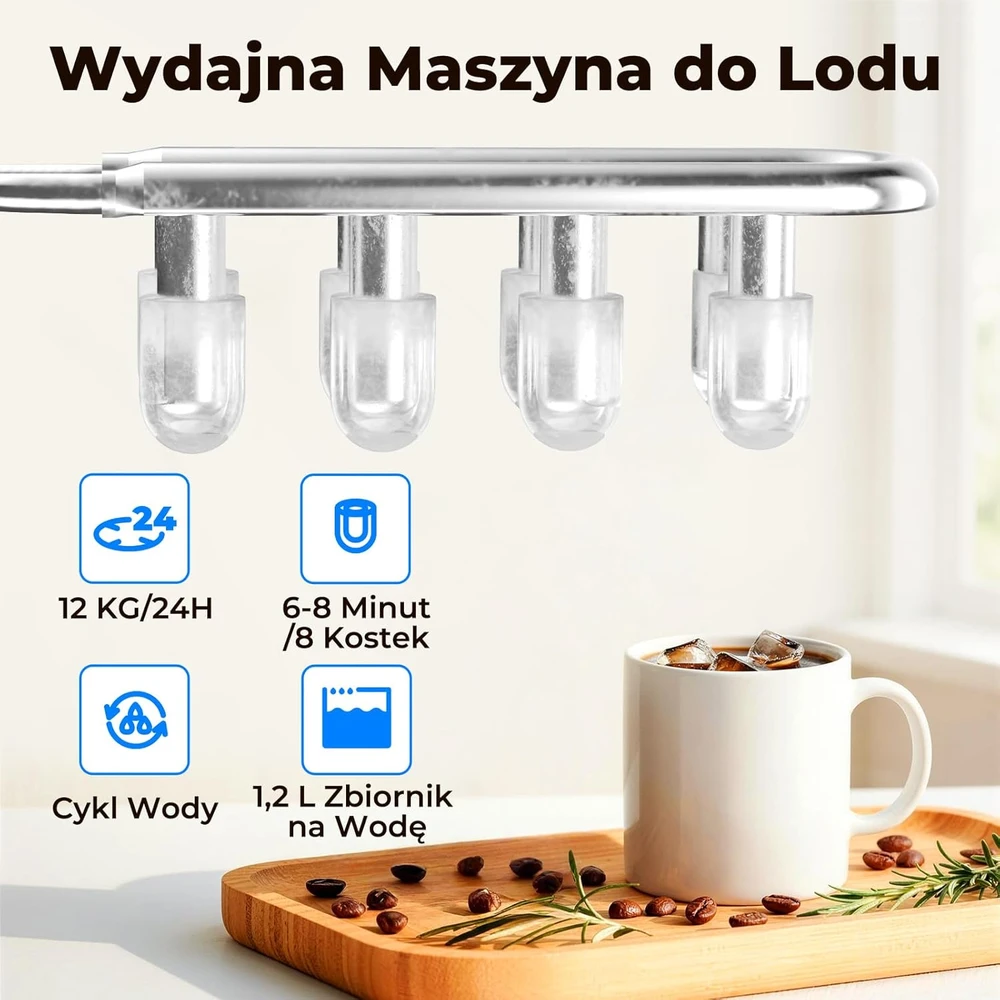 Acmeenjoy ledo gaminimo aparatas, 12 kg per parą, savaiminis valymas, 1,2 l talpos vandens bakas, HZB-12/Q
