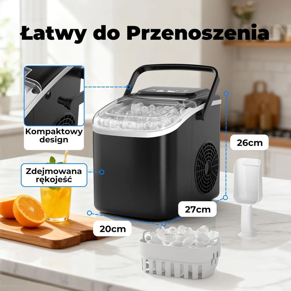Acmeenjoy ledo gaminimo aparatas, 12 kg per parą, savaiminis valymas, 1,2 l talpos vandens bakas, HZB-12/Q