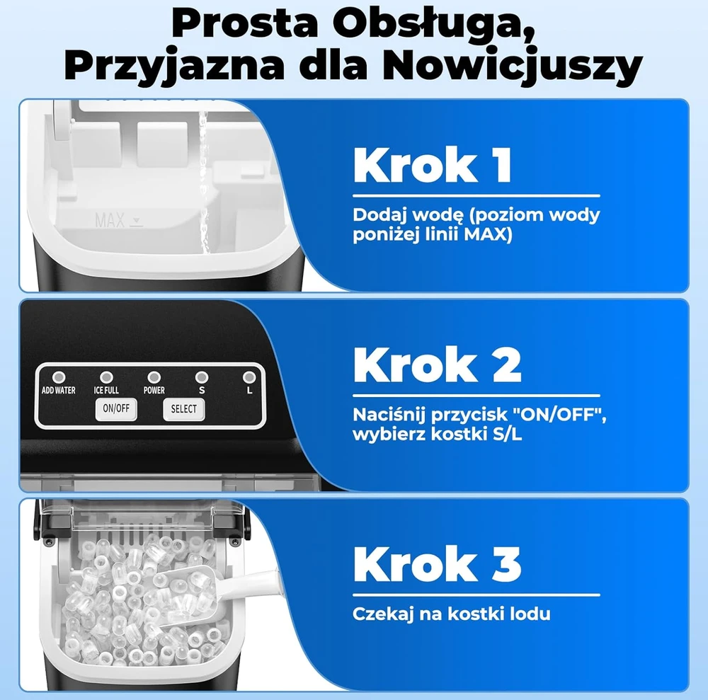 Acmeenjoy ledo gaminimo aparatas, 12 kg per parą, savaiminis valymas, 1,2 l talpos vandens bakas, HZB-12/Q