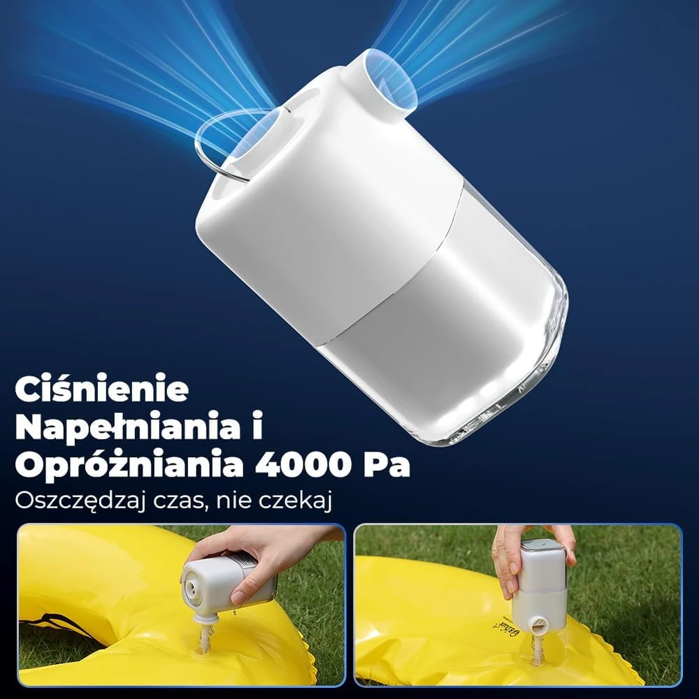 Acmeenjoy nešiojamas elektrinis oro siurblys 4000 Pa su LED žibintu ir 3000 mAh akumuliatoriumi