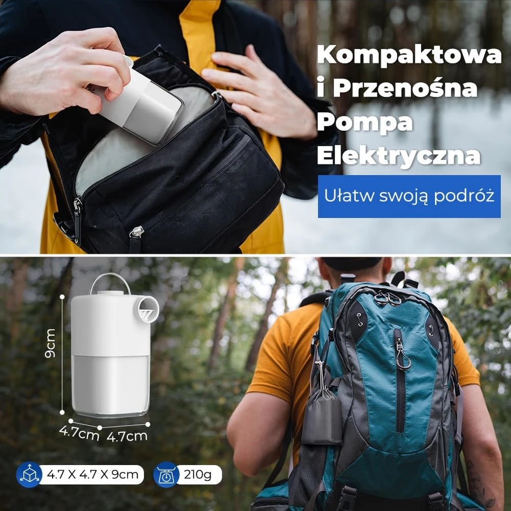 Acmeenjoy nešiojamas elektrinis oro siurblys 4000 Pa su LED žibintu ir 3000 mAh akumuliatoriumi