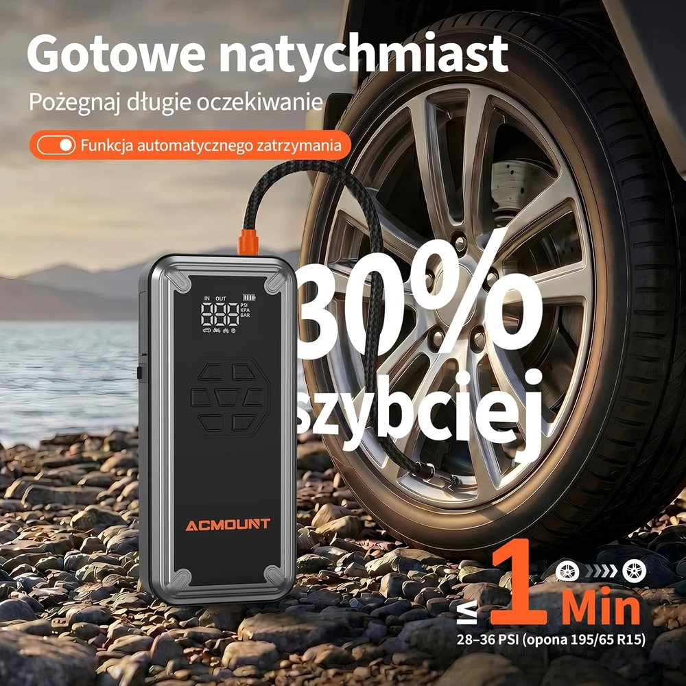 Acmount automobilinis paleidimo įrenginys 7000 A, 21800 mAh su 150 PSI kompresoriumi W160