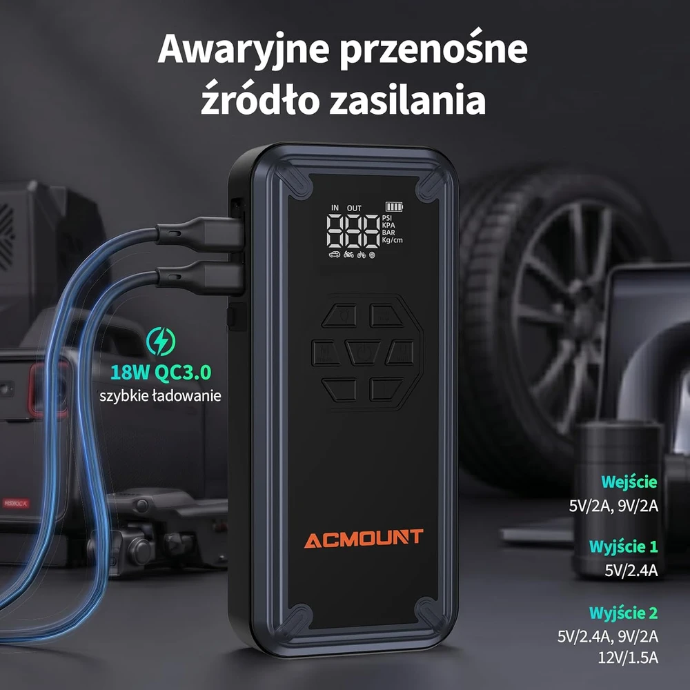 Acmount automobilio akumuliatoriaus paleidimo įrenginys 7000 A, 21800 mAh, 150 PSI, W160