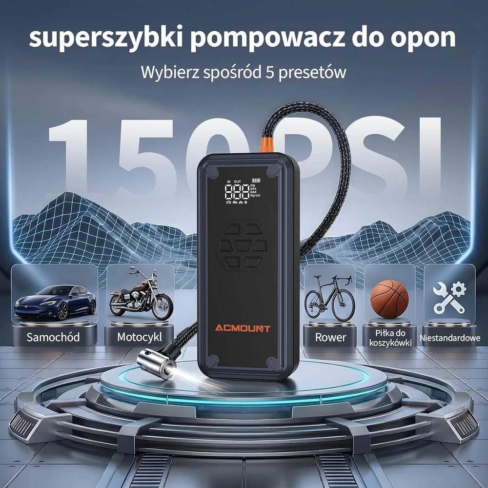 Acmount automobilio akumuliatoriaus paleidimo įrenginys 7000 A, 21800 mAh, 150 PSI, W160