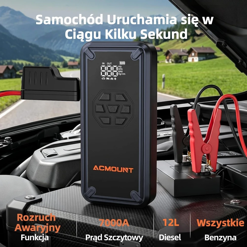 Acmount automobilio akumuliatoriaus paleidimo įrenginys 7000 A, 21800 mAh, 150 PSI, W160