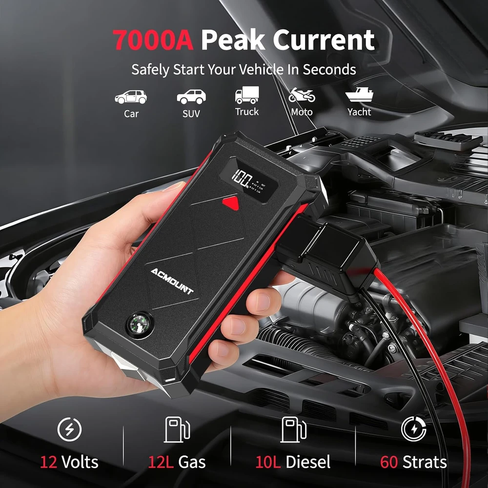 Acmount automobilio užvedimo įrenginys 7000 A, 23800 mAh, 12 V, P110