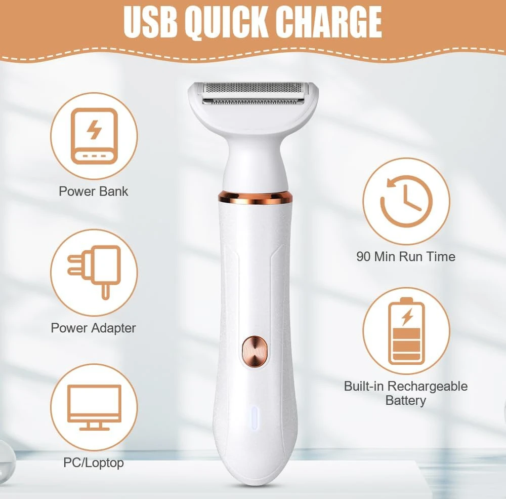 ACWOO elektrinė moteriška skutimosi mašinėlė 4 viename, USB įkrovimas, jautrioms sritims