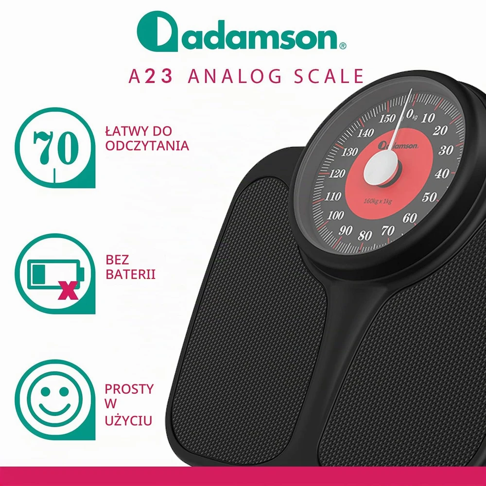 Adamson mechaninės kūno svarstyklės iki 160 kg su neslystančiu guminiu paviršiumi A23