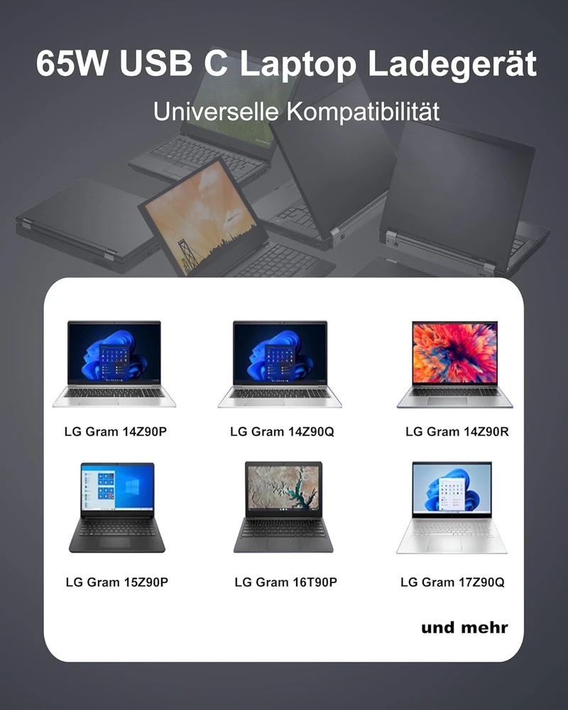Adaptake nešiojamojo kompiuterio USB-C įkroviklis 65 W, skirtas LG Gram 14–17 serijos modeliams