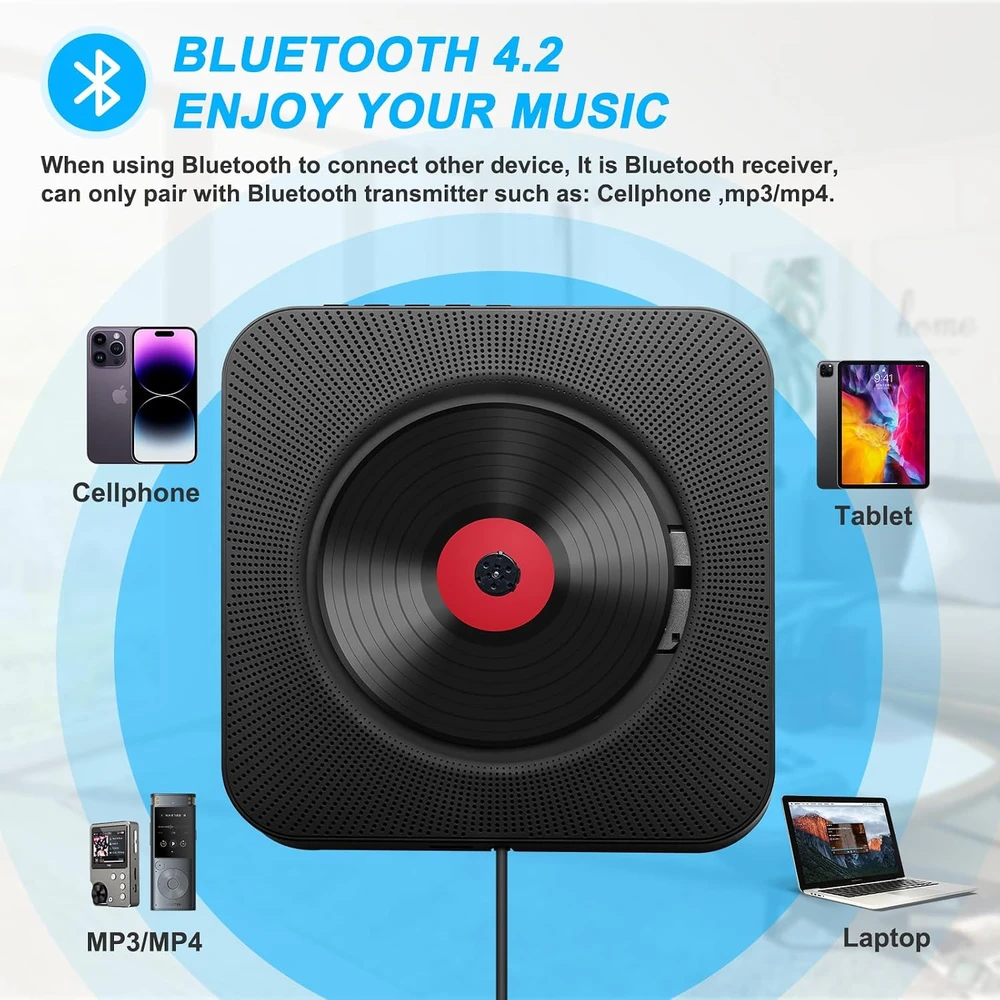 Adirigo nešiojamas CD grotuvas su Bluetooth, radiju, USB ir 3,5 mm jungtimi KC-808