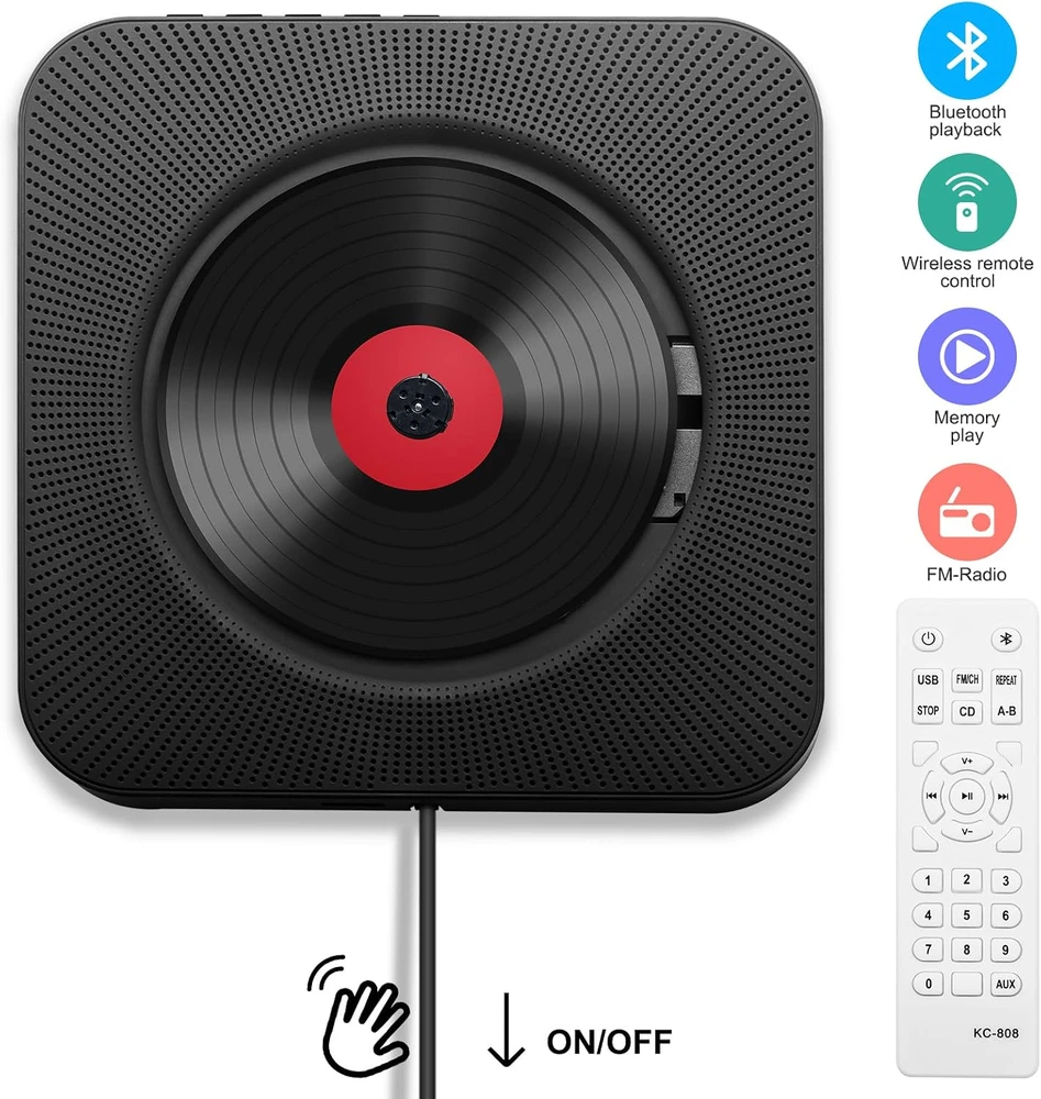 Adirigo nešiojamas CD grotuvas su Bluetooth, radiju, USB ir 3,5 mm jungtimi KC-808
