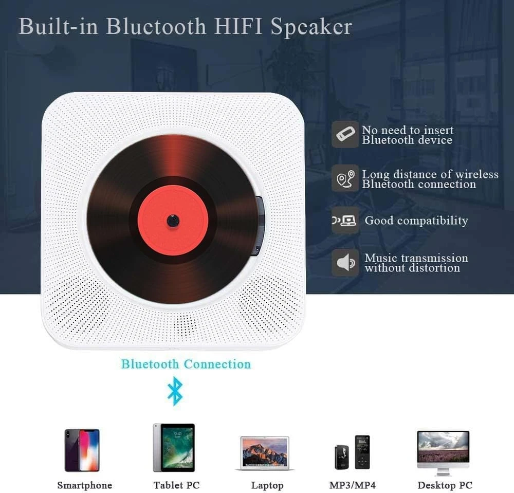 Adirigo nešiojamasis CD grotuvas su Bluetooth, FM radiju ir USB, modelis 808