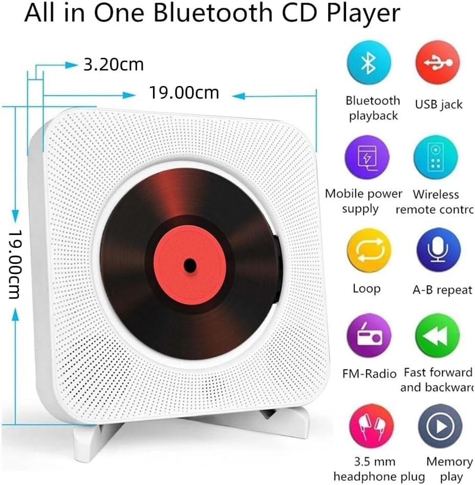 Adirigo nešiojamasis CD grotuvas su Bluetooth, FM radiju ir USB, modelis 808