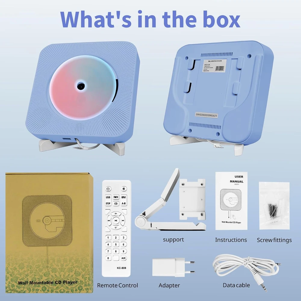 Adirigo nešiojamasis CD grotuvas su Bluetooth, FM radiju, USB ir AUX, Base 808