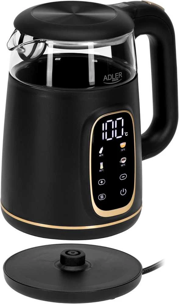 ADLER EUROPE elektrinis virdulys su temperatūros reguliavimu, stiklinis, 1,7 l, LED, 1850 W, AD1305BG