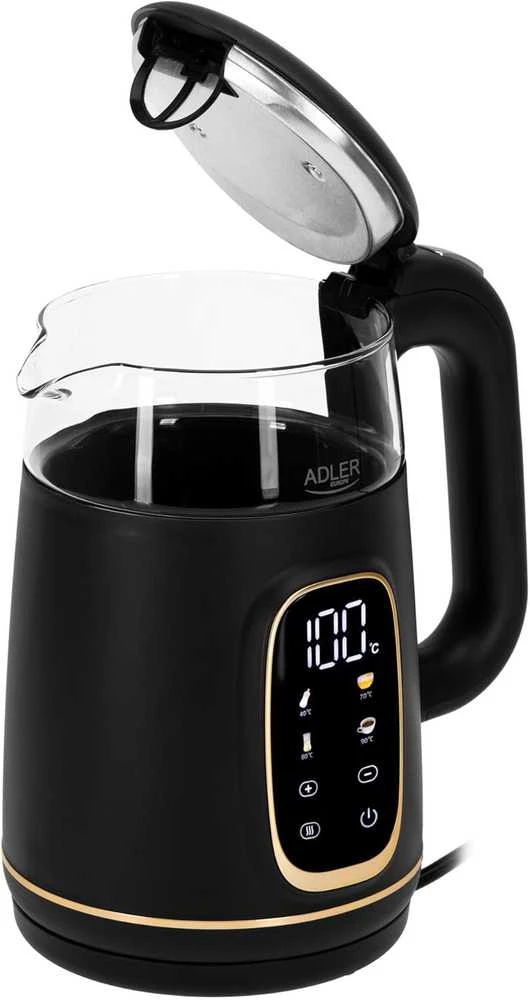 ADLER EUROPE elektrinis virdulys su temperatūros reguliavimu, stiklinis, 1,7 l, LED, 1850 W, AD1305BG