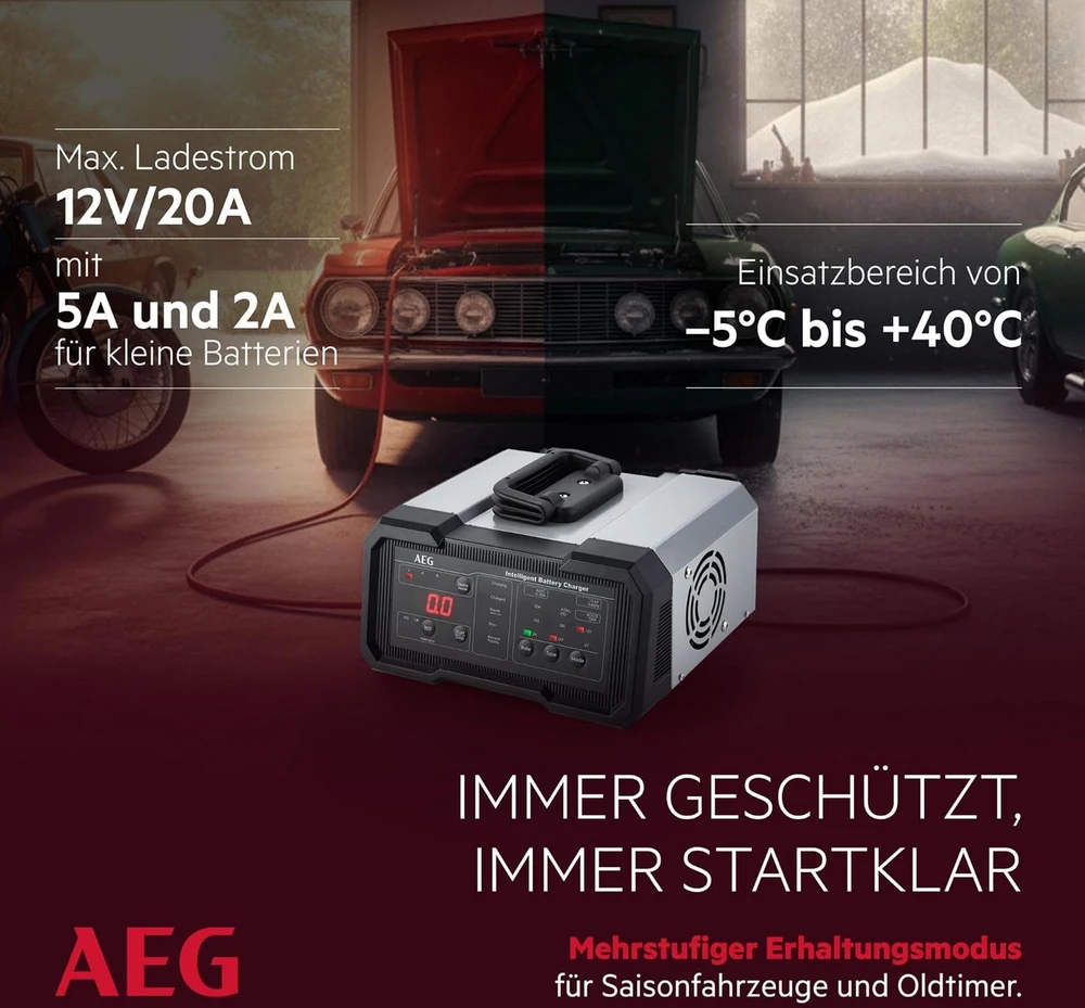 AEG automobilių akumuliatorių įkroviklis 6/12 V 20 A su palaikymo režimu CW20