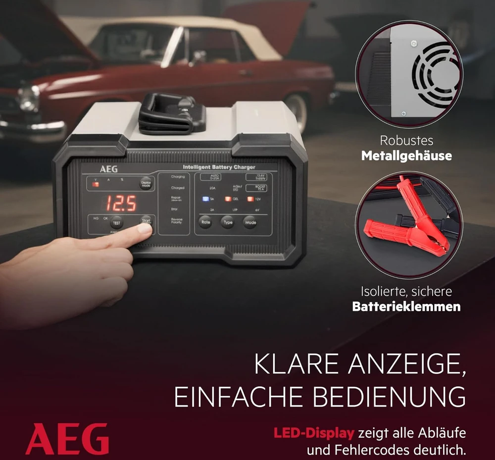 AEG automobilių akumuliatorių įkroviklis 6/12 V 20 A su palaikymo režimu CW20