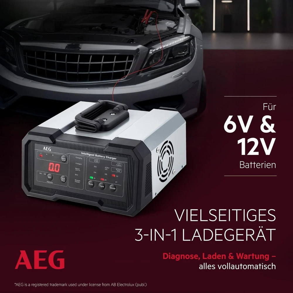 AEG automobilių akumuliatorių įkroviklis 6/12 V 20 A su palaikymo režimu CW20