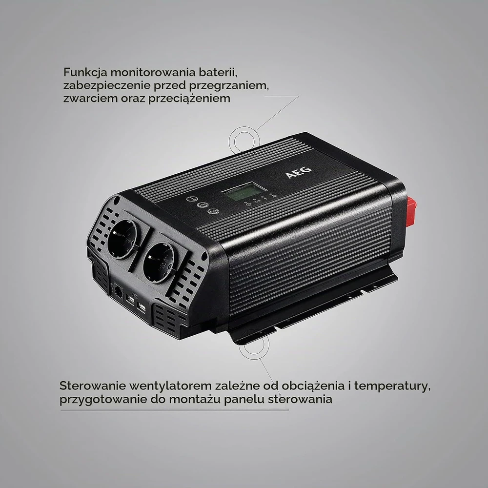 AEG grynosios sinusoidės įtampos keitiklis automobiliui 600 W, 12 V į 230 V, su USB, 10059