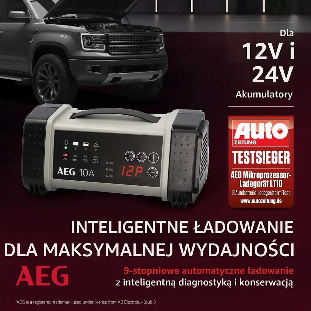 AEG mikroprocesorinis akumuliatorių įkroviklis 12/24 V, 10 A, 9 pakopų, 97024