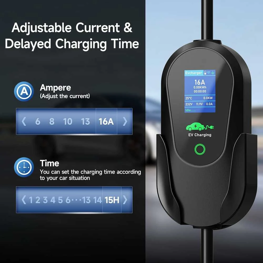 AFYEEV mobilus sieninis EV įkroviklis 11 kW, 3 fazių, Type 2, 7 m kabelis, 6–16 A