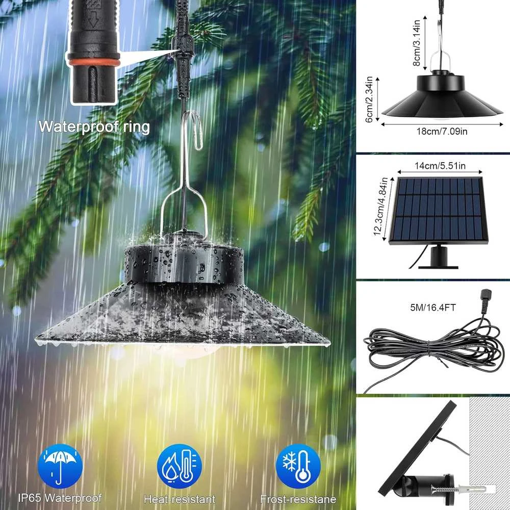 AGOTD lauko saulės šviestuvas su nuotolinio valdymo pultu, 3 spalvos, 5 m laidas, IP65, AD-SH-3C