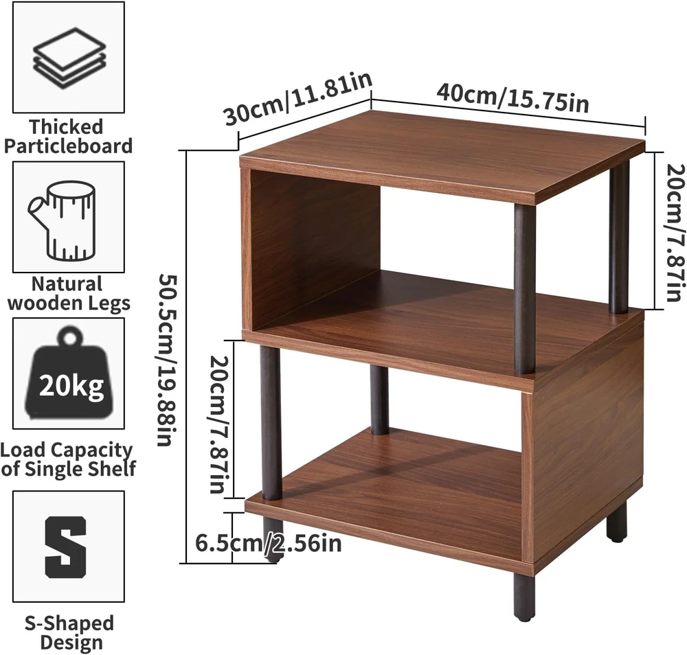 Aibiju minimalistinis naktinis staliukas su atvira lentyna, šviesaus riešuto spalva, YD-TM152LW