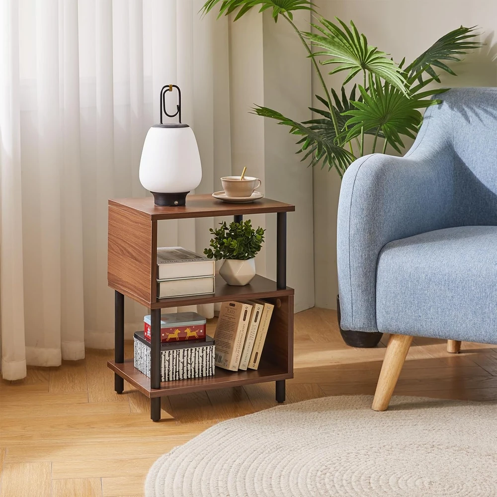 Aibiju minimalistinis naktinis staliukas su atvira lentyna, šviesaus riešuto spalva, YD-TM152LW