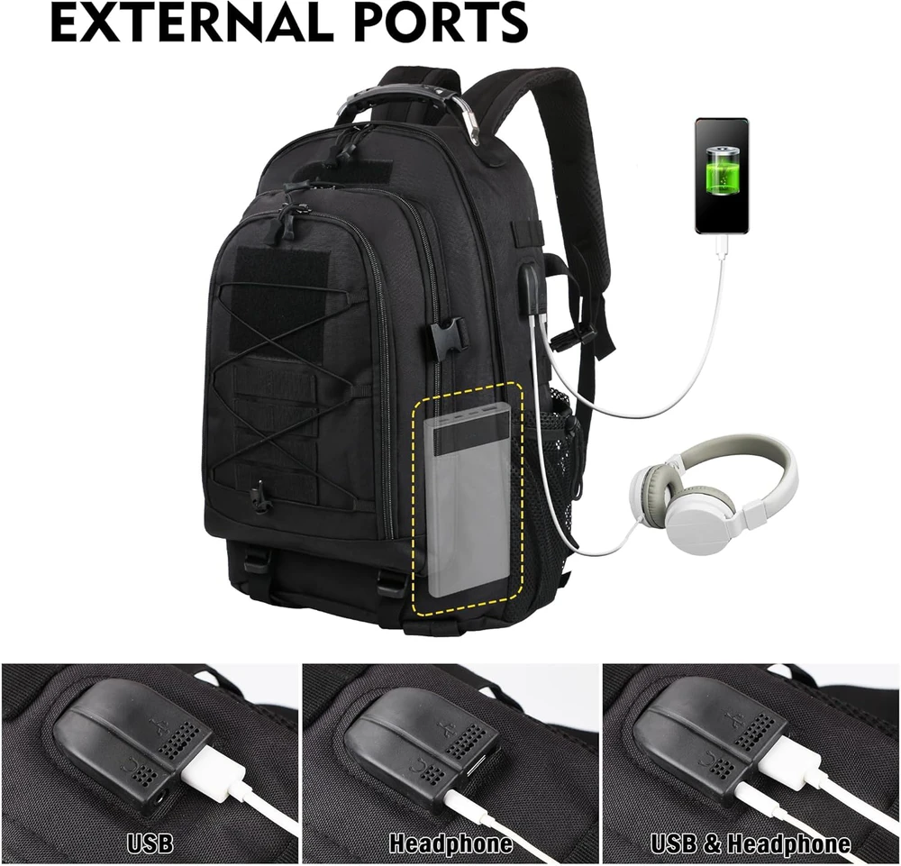aiGear taktinė kuprinė 35 l, vandeniui atspari, 7 skyriai, juoda, sportui ir žygiams