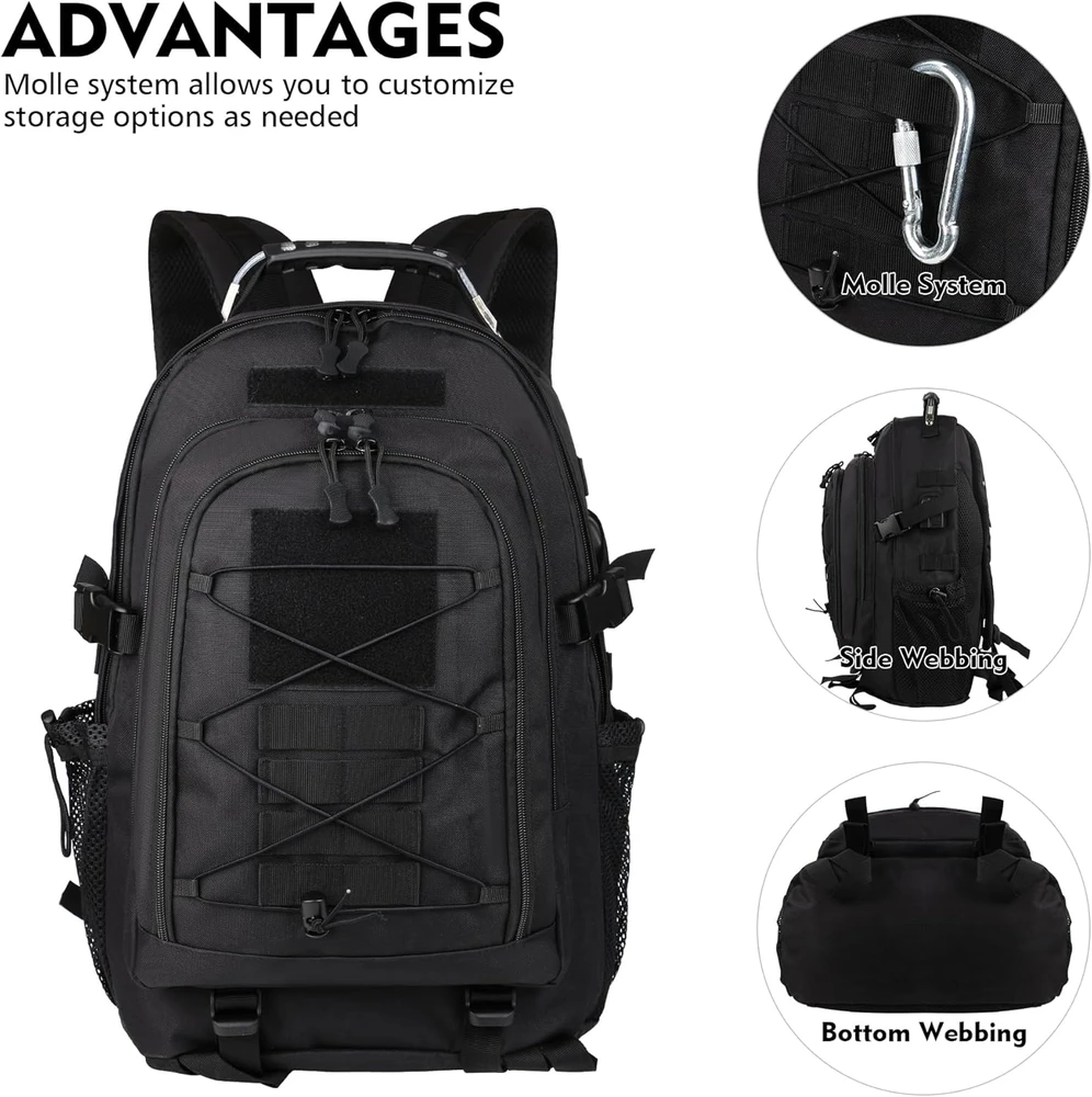 aiGear taktinė kuprinė 35 l, vandeniui atspari, 7 skyriai, juoda, sportui ir žygiams
