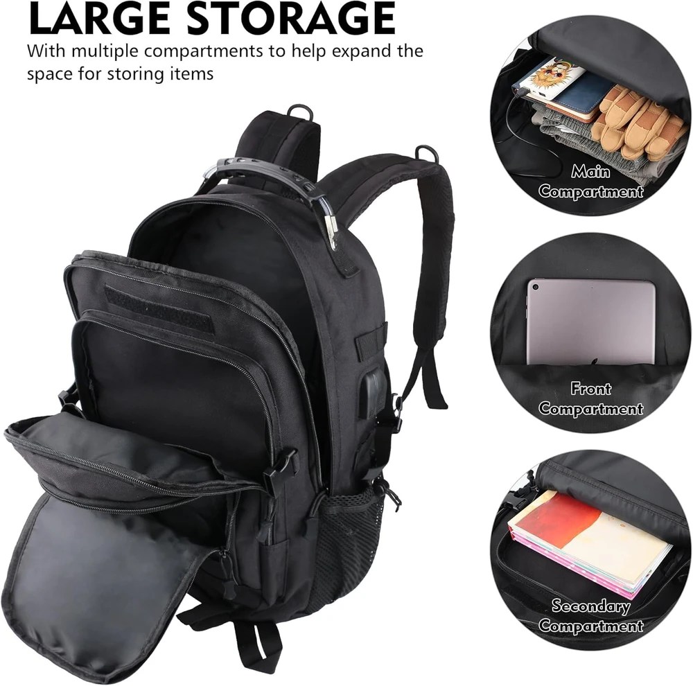 aiGear taktinė kuprinė 35 l, vandeniui atspari, 7 skyriai, juoda, sportui ir žygiams