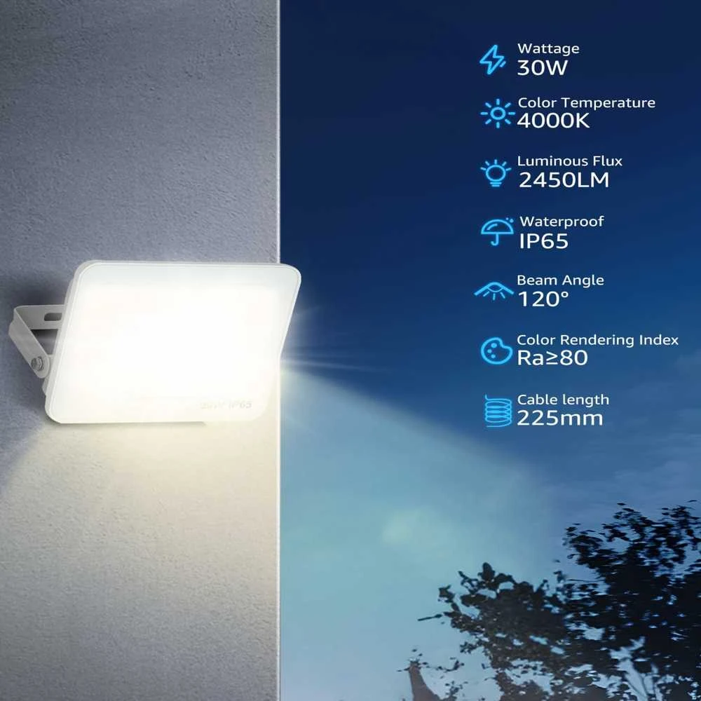 Aigostar 30 W lauko LED prožektorius, 2450 lm, IP65, natūrali balta 4000 K, 2 vnt. rinkinys