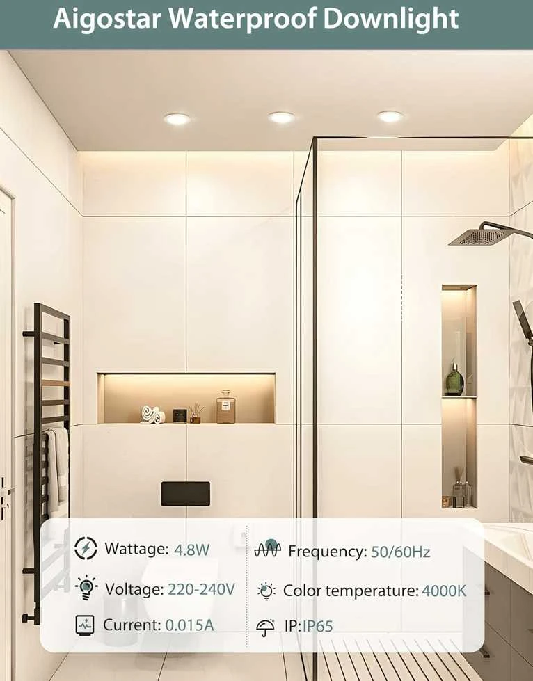 Aigostar įleidžiamas LED šviestuvas IP65, 4, 8 W, 4000 K, 87 x 35 mm, baltas, 6 vnt.