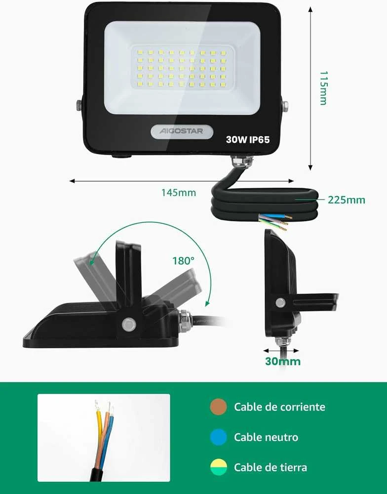 Aigostar išorinis LED prožektorius 30 W 2450 lm IP65, šaltai balta, 2 vnt. EK05-30 W
