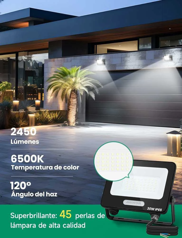 Aigostar išorinis LED prožektorius 30 W 2450 lm IP65, šaltai balta, 2 vnt. EK05-30 W