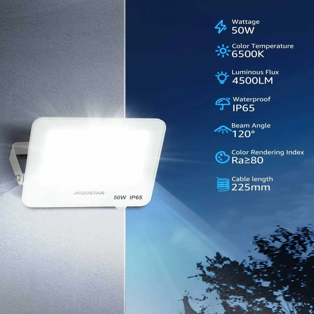 Aigostar išorinis LED prožektorius 50 W, 6500 K, 4500 lm, IP65, balta šviesa