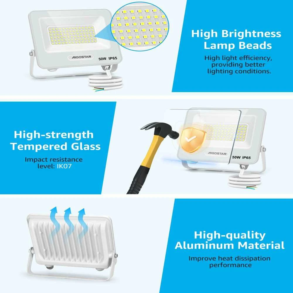 Aigostar išorinis LED prožektorius 50 W, 6500 K, 4500 lm, IP65, balta šviesa