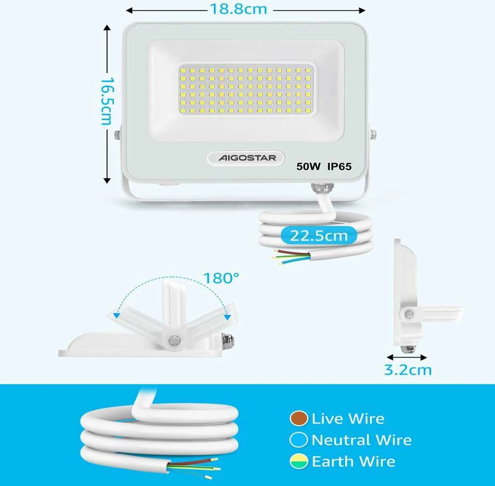 Aigostar išorinis LED prožektorius 50 W, 6500 K, 4500 lm, IP65, balta šviesa