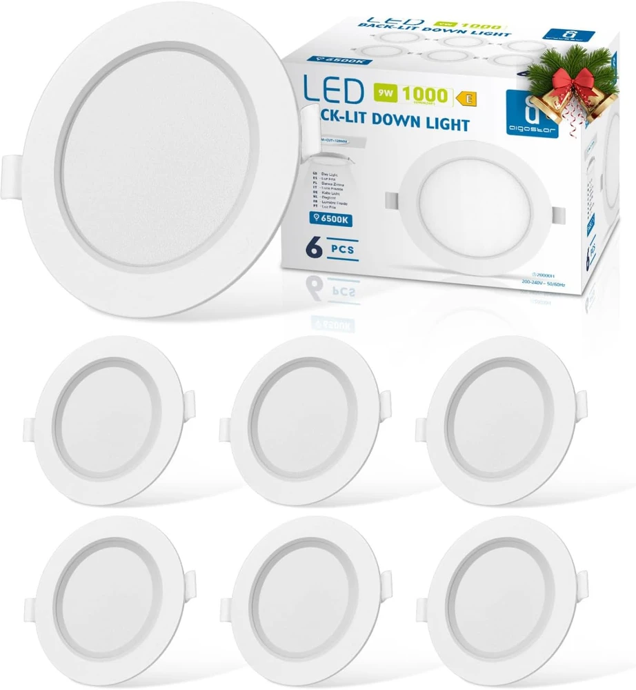 Aigostar itin plonas LED lubinis šviestuvas, 9 W, 230 V, 6500 K šaltai balta, įleidžiamas, 6 vnt. rinkinys