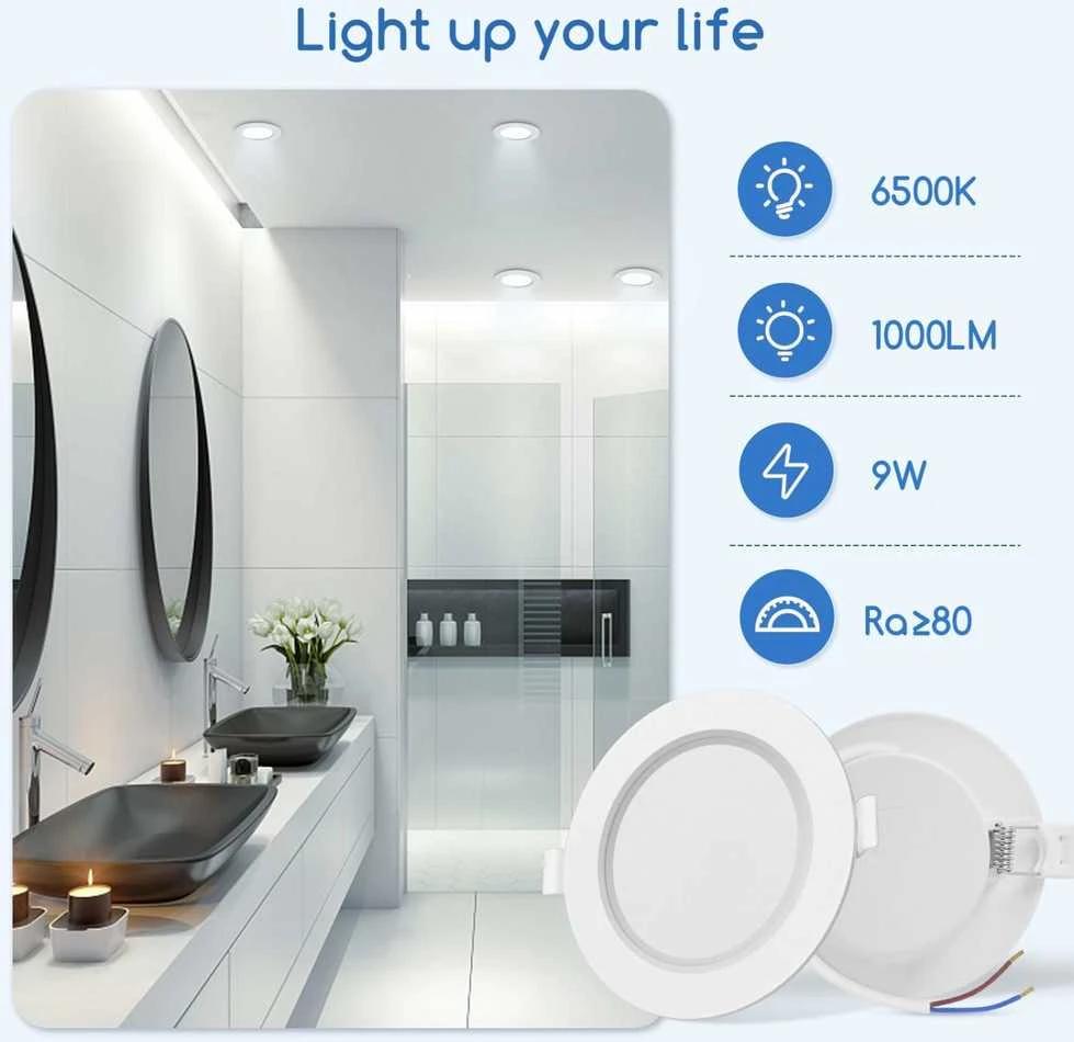 Aigostar itin plonas LED lubinis šviestuvas, 9 W, 230 V, 6500 K šaltai balta, įleidžiamas, 6 vnt. rinkinys
