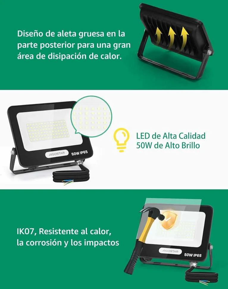 Aigostar lauko LED prožektorių komplektas 50 W, 4500 lm, IP65, 6500 K, aliuminis, 2 vnt.